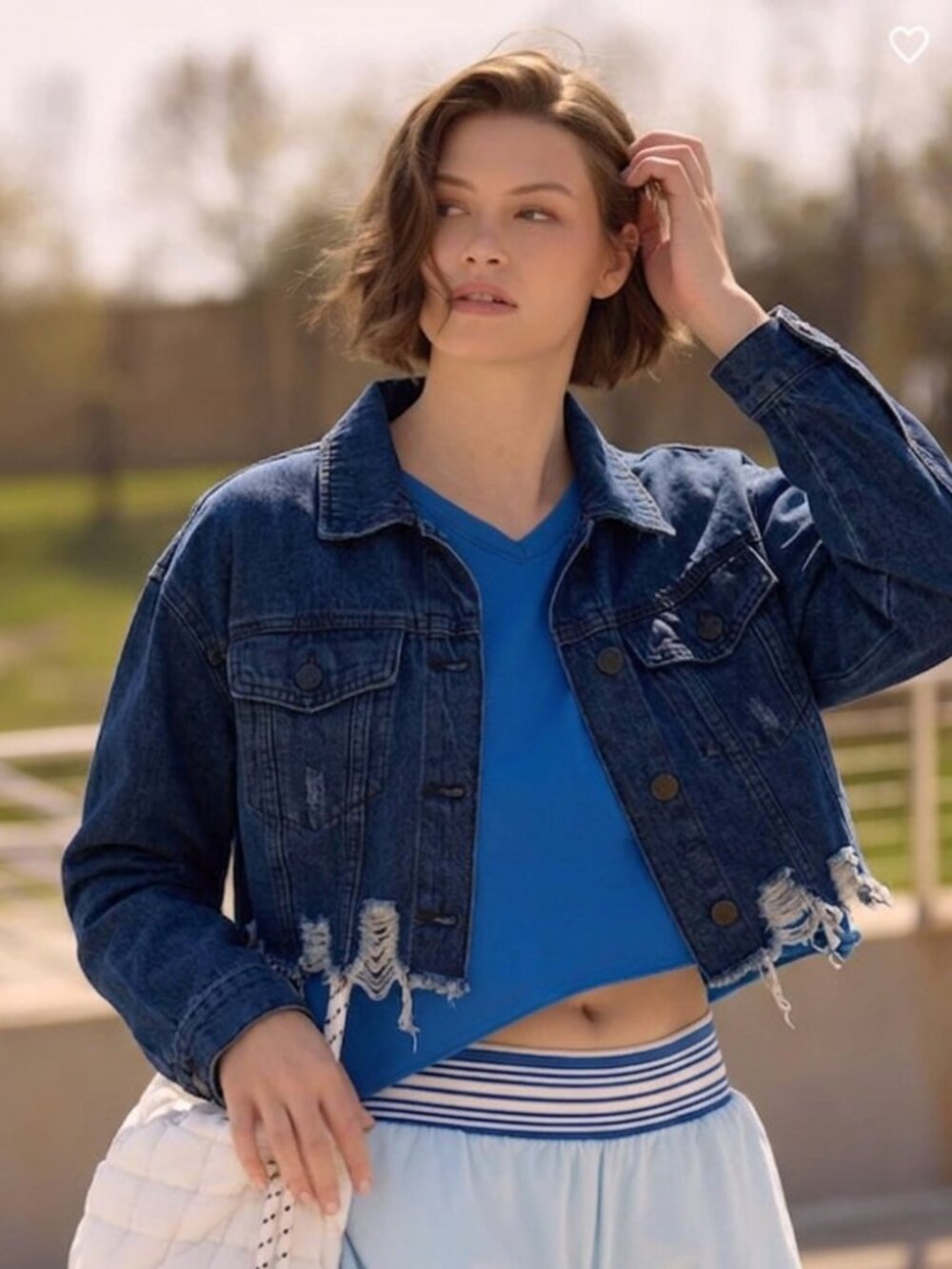 Cropped Denim Jackets for Women Long Sleeve Destroyed Wash Jean Jackets